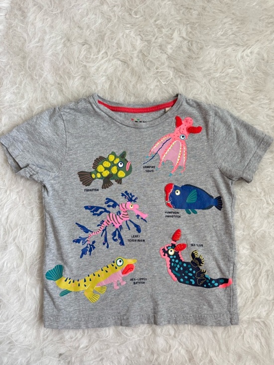 Boden Other - Boden Boys’ Gray Tee with Colorful Deep Sea Creature Graphics